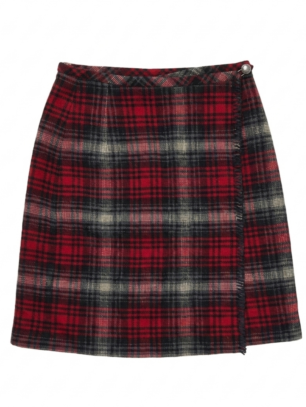 Eddie Bauer Red Plaid Wrap Style Mini 100% Wool Skirt Sz 4 Tartan Lined